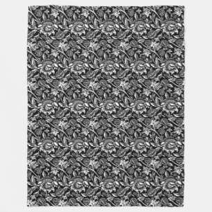 William Morris Sunflowers, Black and White Fleece Blanket