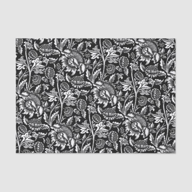 William Morris Sunflowers, Black and White Tissue Paper (Front)