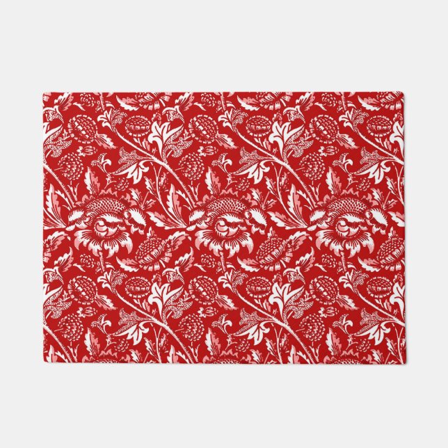 William Morris Sunflowers, Deep Red and White Doormat (Front)