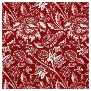 William Morris Sunflowers, Deep Red and White Fabric