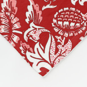 William Morris Sunflowers, Deep Red and White Fleece Blanket