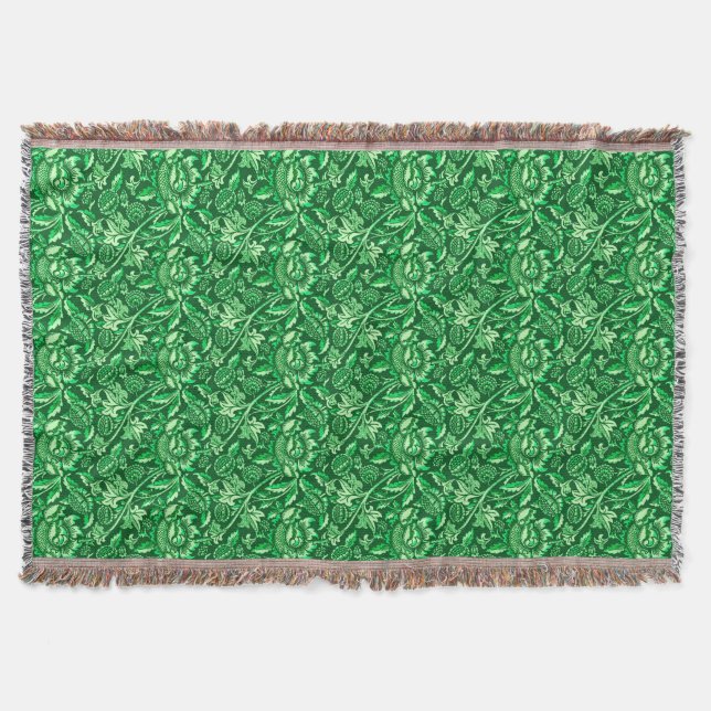 William Morris Sunflowers, Emerald Green Throw Blanket (Front)