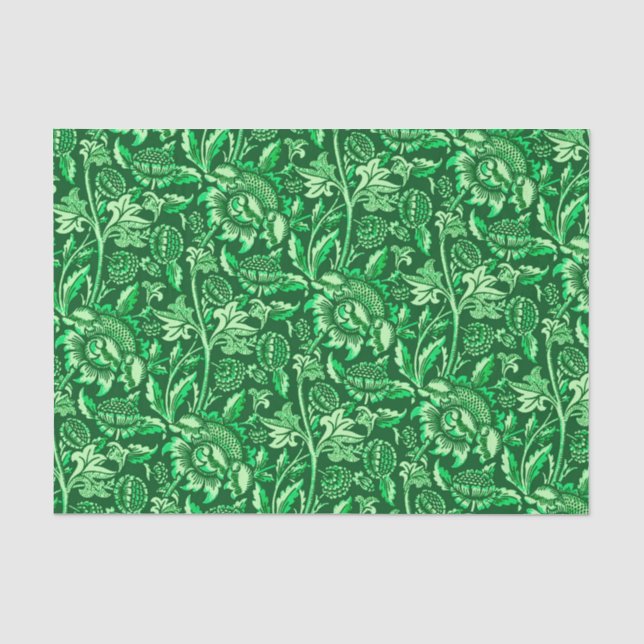 William Morris Sunflowers, Emerald Green Tissue Paper (Front)