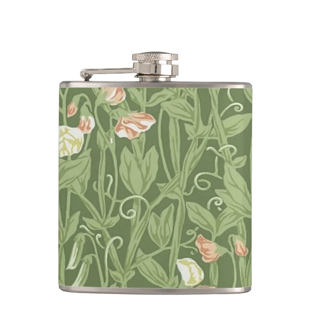 William Morris Sweet Pea Floral Design Hip Flask (Front)
