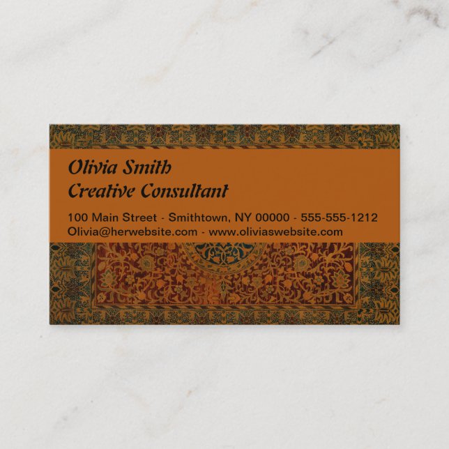 William Morris Tapestry Carpet Rug Business Card (Front)