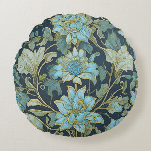 William Morris Teal Flowers Round Cushion
