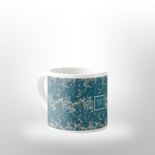 William Morris Tealish Blue Tulip with Monogram Espresso Cup