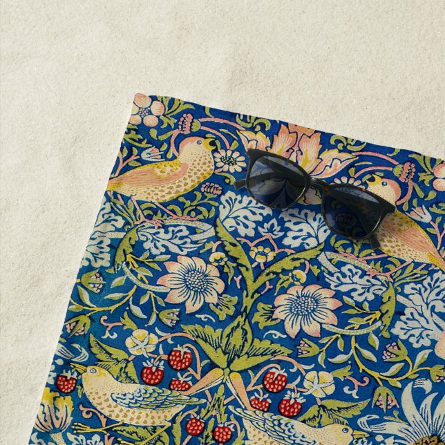 William Morris The Strawberry Thief Beach Towel (In Situ)