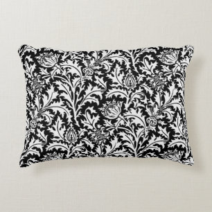 William Morris Thistle Damask, Black and White Decorative Cushion