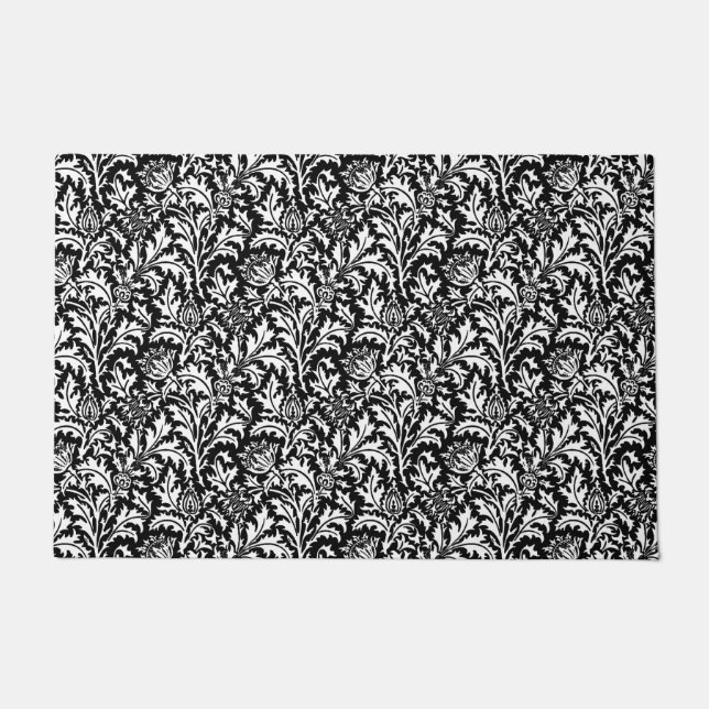 William Morris Thistle Damask, Black and White Doormat (Front)