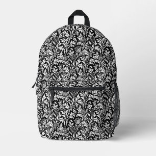 William Morris Thistle Damask, Black and White  Printed Backpack