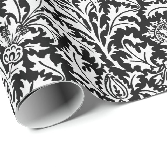 William Morris Thistle Damask, Black and  White Wrapping Paper (Roll Corner)