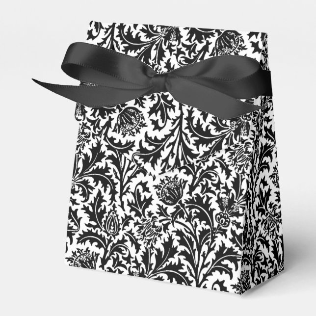 William Morris Thistle Damask, Black on White   Favour Box (Front Side)