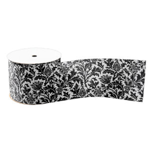 William Morris Thistle Damask, Black on White   Grosgrain Ribbon