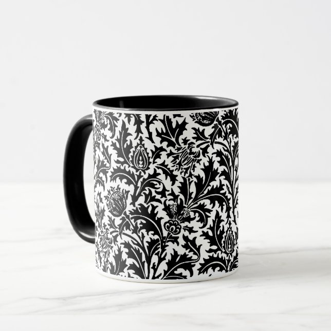 William Morris Thistle Damask, Black on White   Mug (Front Left)