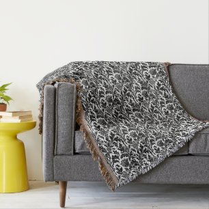 William Morris Thistle Damask, Black on White   Throw Blanket