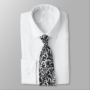 William Morris Thistle Damask, Black on White   Tie