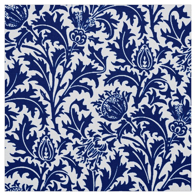 William Morris Thistle Damask, Cobalt Blue & White Fabric (Swatch)