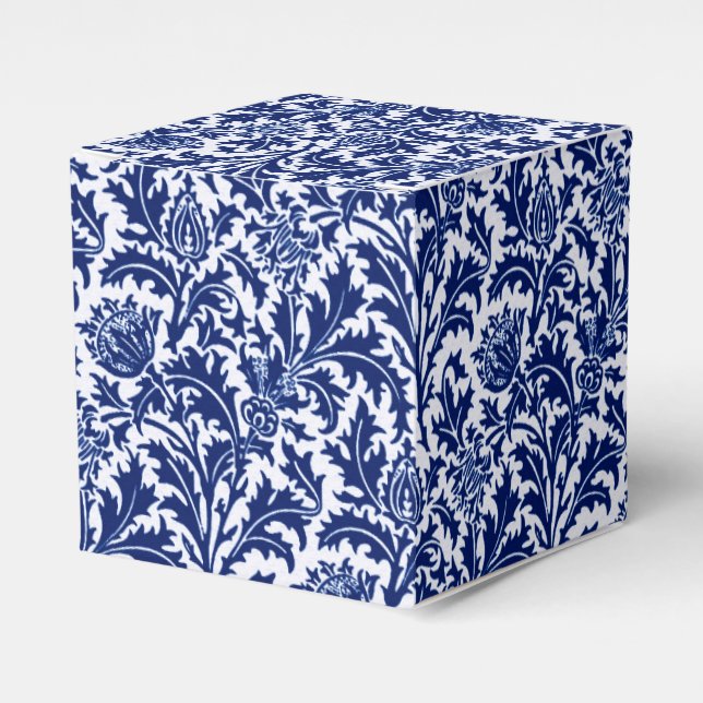 William Morris Thistle Damask, Cobalt Blue & White Favour Box (Front Side)