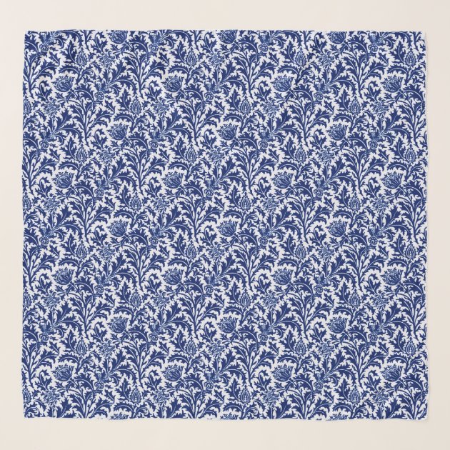 William Morris Thistle Damask, Cobalt Blue & White Scarf | Zazzle.co.nz