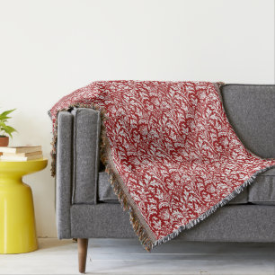 William Morris Thistle Damask, Dark Red & White Throw Blanket
