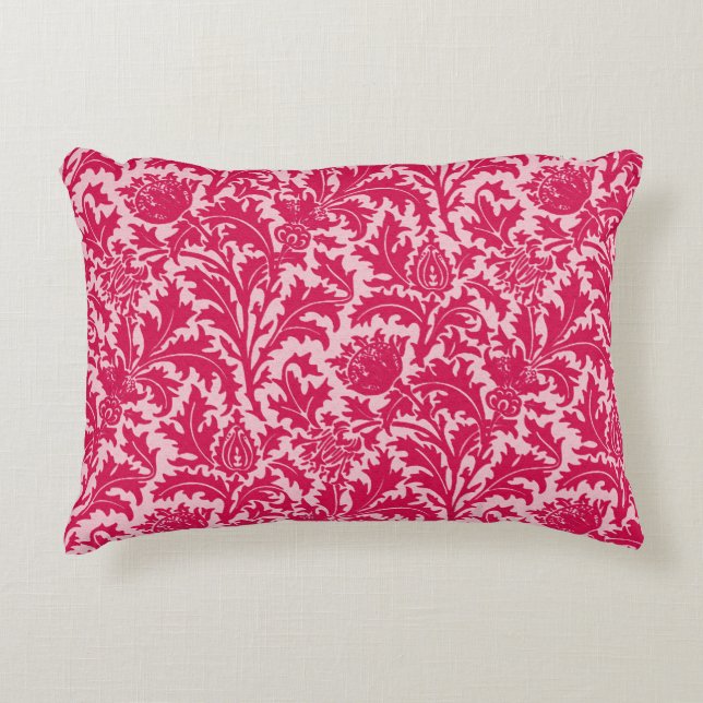 William Morris Thistle Damask, Fuchsia Pink Decorative Cushion (Front)
