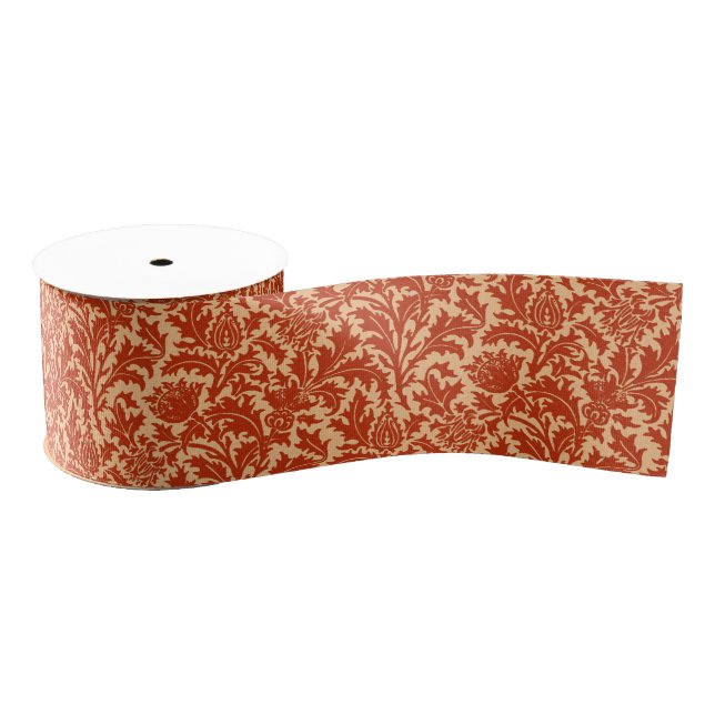 William Morris Thistle Damask, Mandarin Orange Grosgrain Ribbon (Spool)