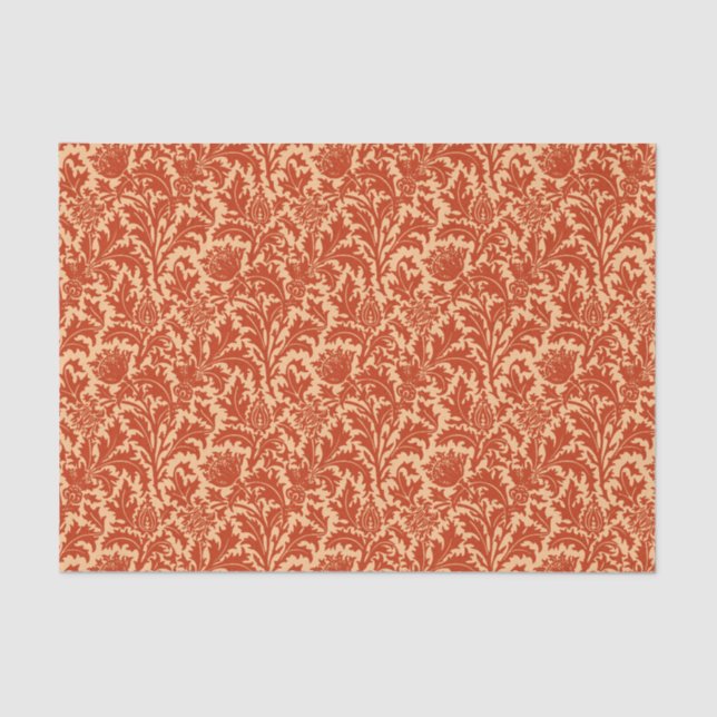 William Morris Thistle Damask, Mandarin Orange Tissue Paper (Front)