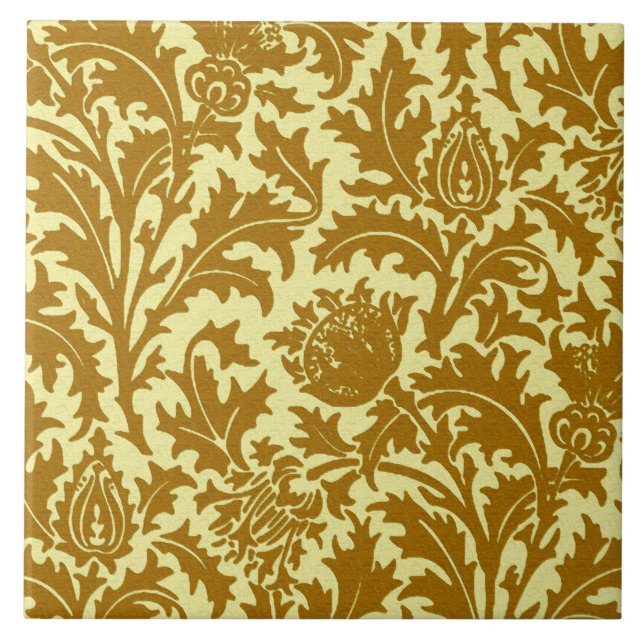 William Morris Thistle Damask, Mustard Gold Tile (Front)