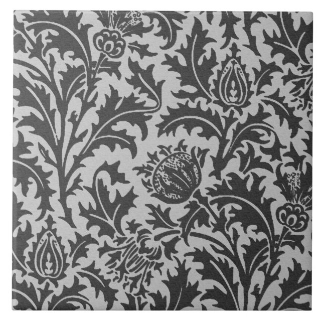 William Morris Thistle Damask, Silver Grey / Grey Tile (Front)