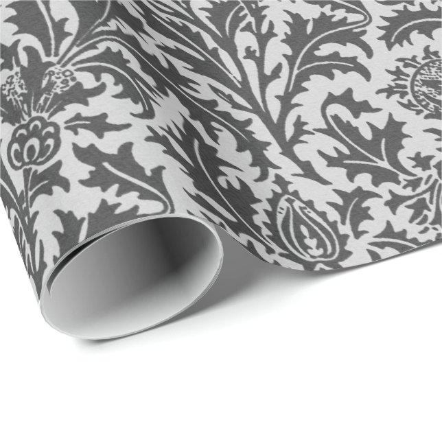 William Morris Thistle Damask, Silver Grey / Grey Wrapping Paper (Roll Corner)
