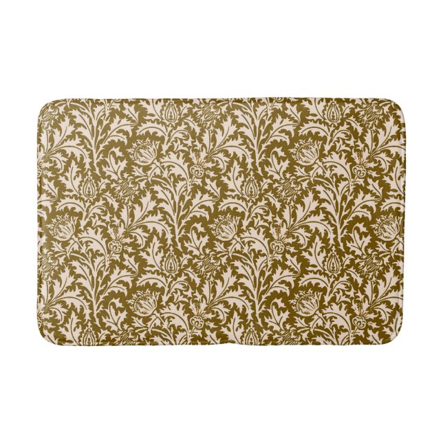 William Morris Thistle Damask, Taupe Tan and Beige Bath Mat (Front)