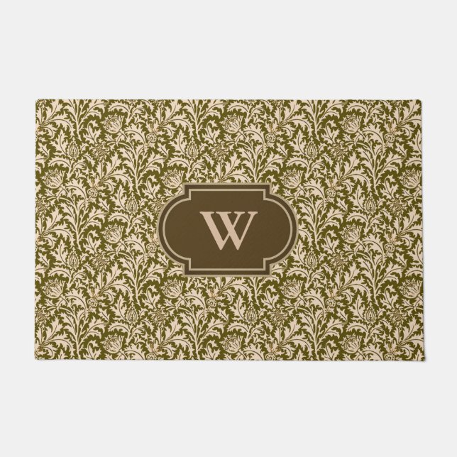 William Morris Thistle Damask, Taupe Tan and Beige Doormat (Front)