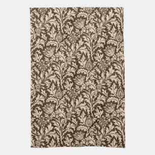 William Morris Thistle Damask, Taupe Tan & Beige Tea Towel