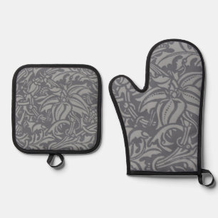 William Morris Thistle Floral Wallpaper Flower Art Oven Mitt & Pot Holder Set