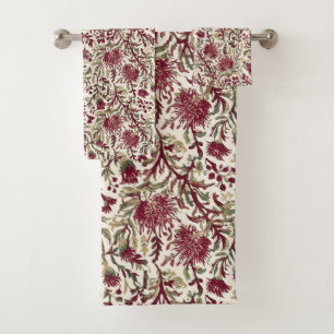 William Morris Thistle flower deep burgundy  Bath Towel Set