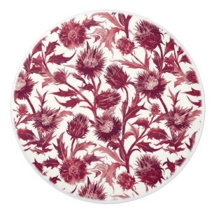 William Morris Thistle flower deep burgundy Ceramic Knob