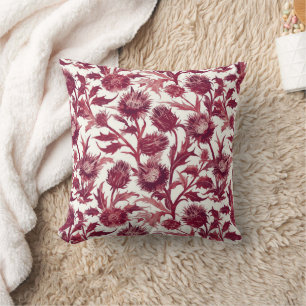 William Morris Thistle flower deep burgundy Cushion