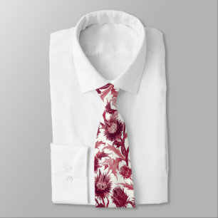 William Morris Thistle flower deep burgundy Tie