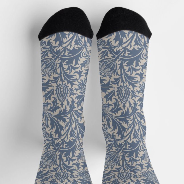 William Morris Thistle Sage Blue Pattern Socks (Top)