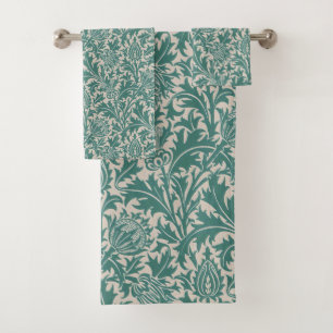 William Morris Thistle Sage Green Pattern Bath Towel Set