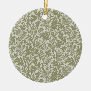 William Morris Thistle Sage Green Pattern Ceramic Tree Decoration