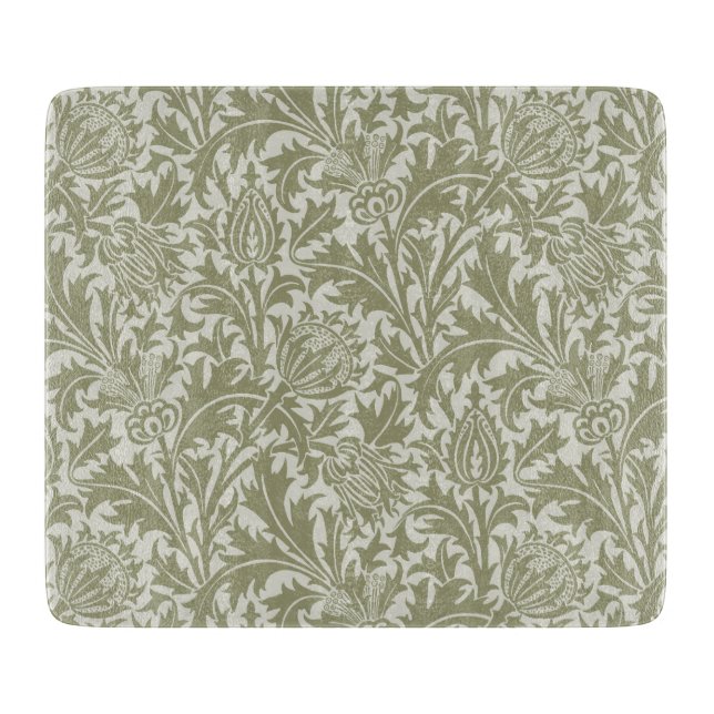 William Morris Thistle Sage Green Pattern Cutting Board (Front)