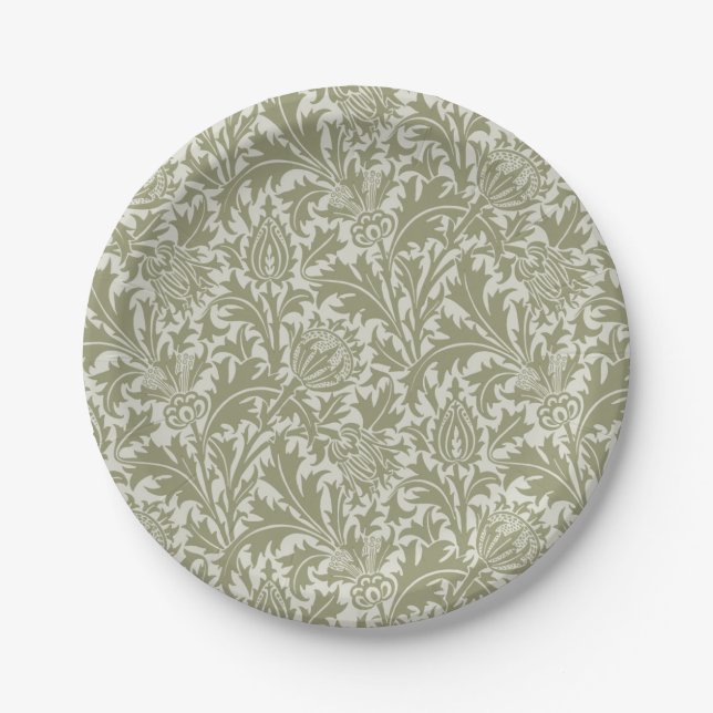 William Morris Thistle Sage Green Pattern Paper Plate (Front)