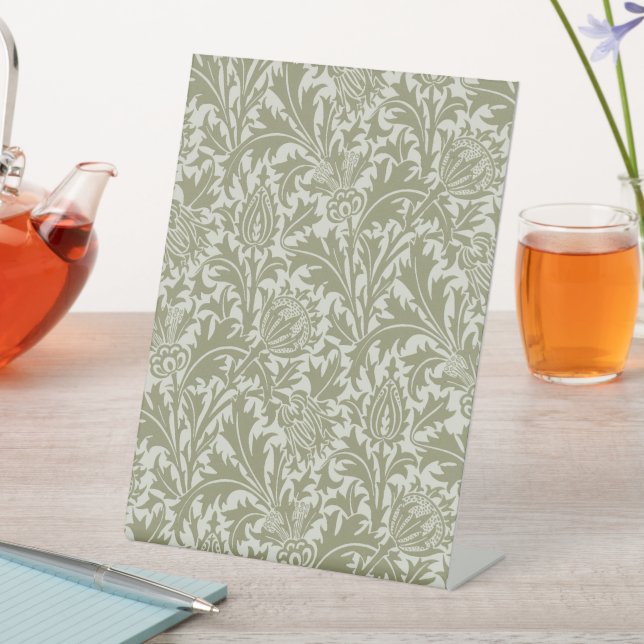 William Morris Thistle Sage Green Pattern Pedestal Sign (In SItu)