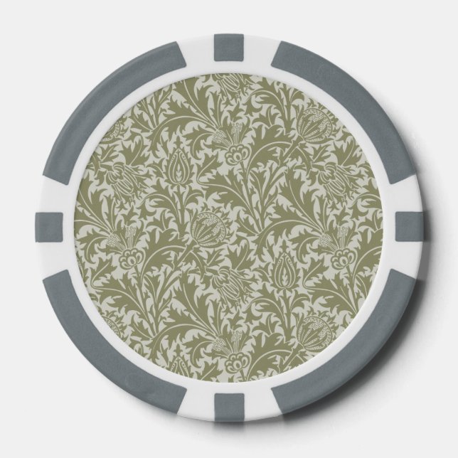 William Morris Thistle Sage Green Pattern Poker Chips (Front)