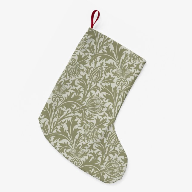 William Morris Thistle Sage Green Pattern Small Christmas Stocking (Front (Hanging))