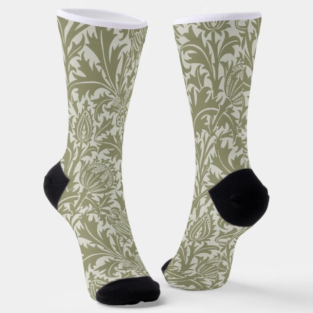 William Morris Thistle Sage Green Pattern Socks (Angled)
