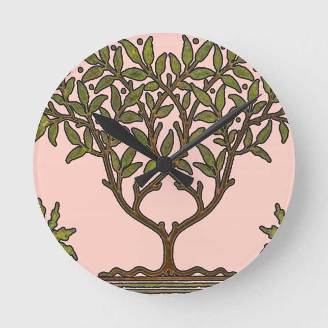 William Morris Tree Frieze Floral Wallpaper Round Clock (Front)