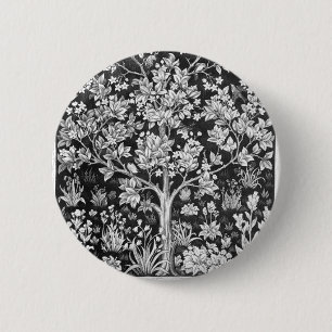 William Morris - Tree Of Life Black And White 6 Cm Round Badge